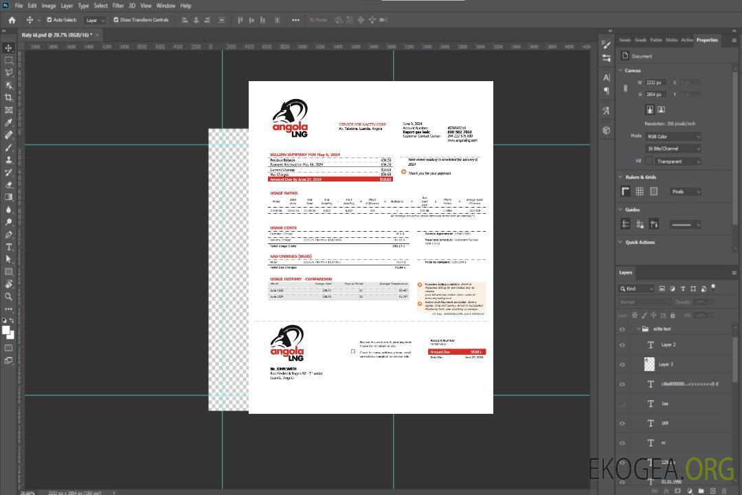 Modèle de facture de services publics d'entreprise avec justificatif d'adresse Angola LNG au format Word et PDF template